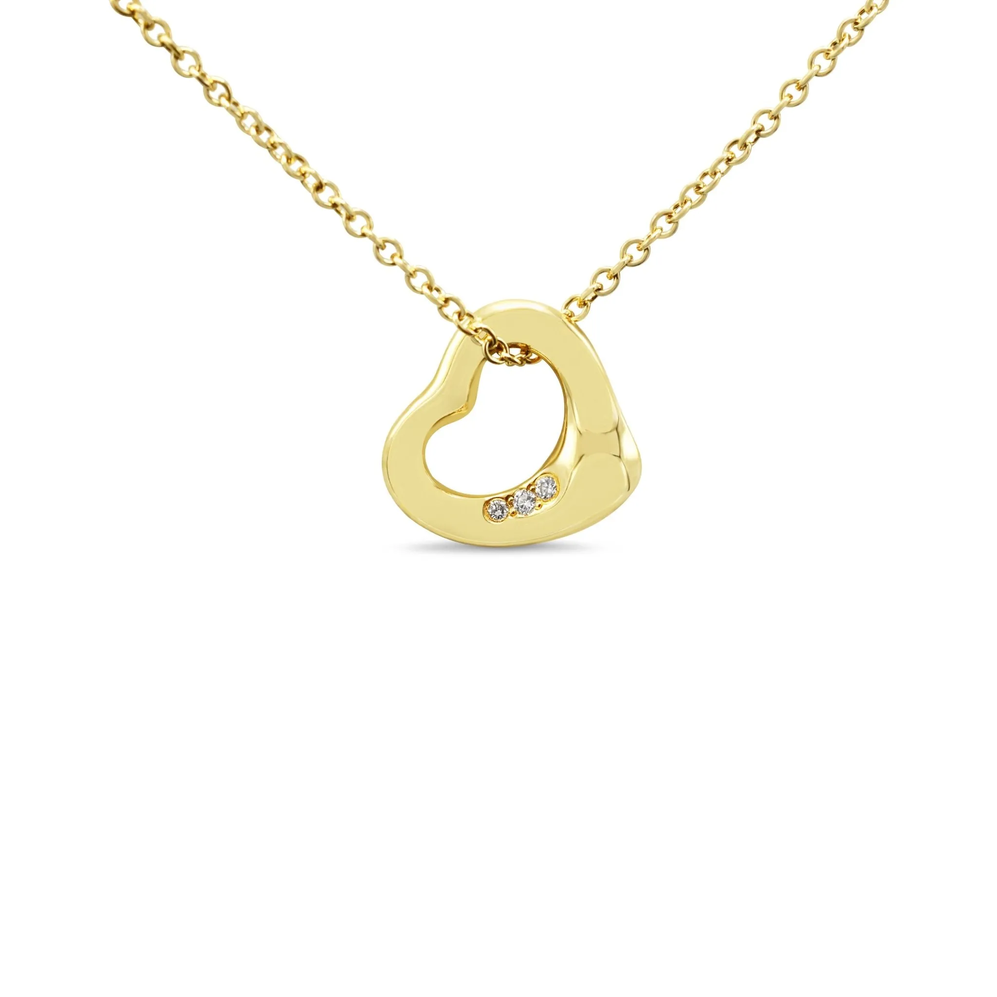 Tiffany Elsa Peretti Open Heart Pendant Necklace With Diamonds