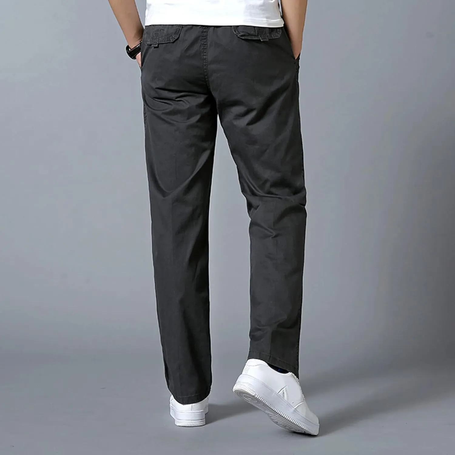 Trendy Solid Color Strech Chino Pants for Men Cotton Soft Lightweight Slim Fit Open Bottom High Waist Cargo Trousers
