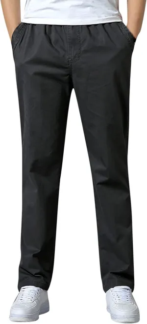 Trendy Solid Color Strech Chino Pants for Men Cotton Soft Lightweight Slim Fit Open Bottom High Waist Cargo Trousers