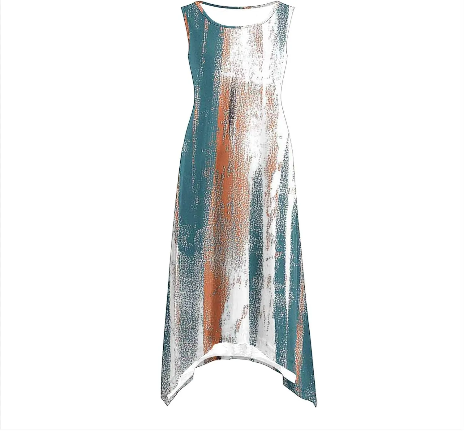 Trendy Summer Dress for Women Fashion Print Sundresses Slim Tank Top Round Neck Pockets Beach Vacation Dresses