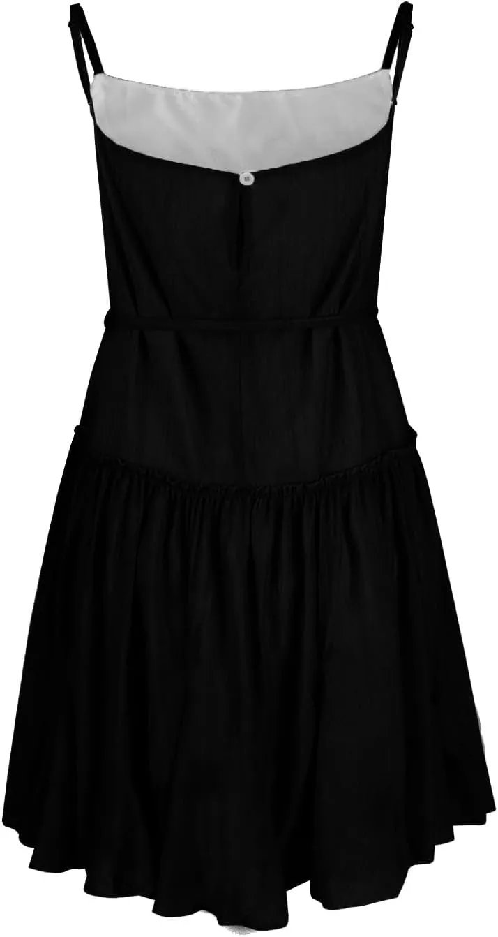 Trendy Summer Dresses for Women 2025 Fashion Solid Color Sexy Spaghetti Strap A-Line Pleated High Waisted Dress