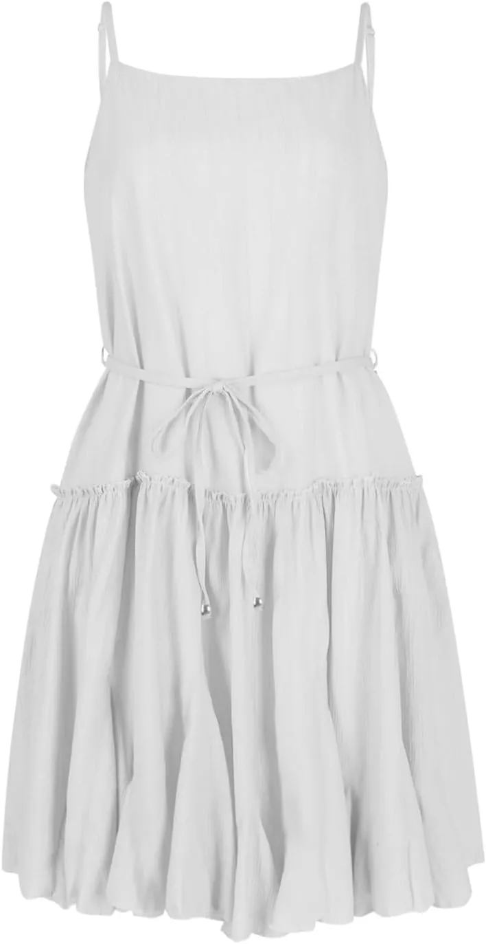 Trendy Summer Dresses for Women 2025 Fashion Solid Color Sexy Spaghetti Strap A-Line Pleated High Waisted Dress