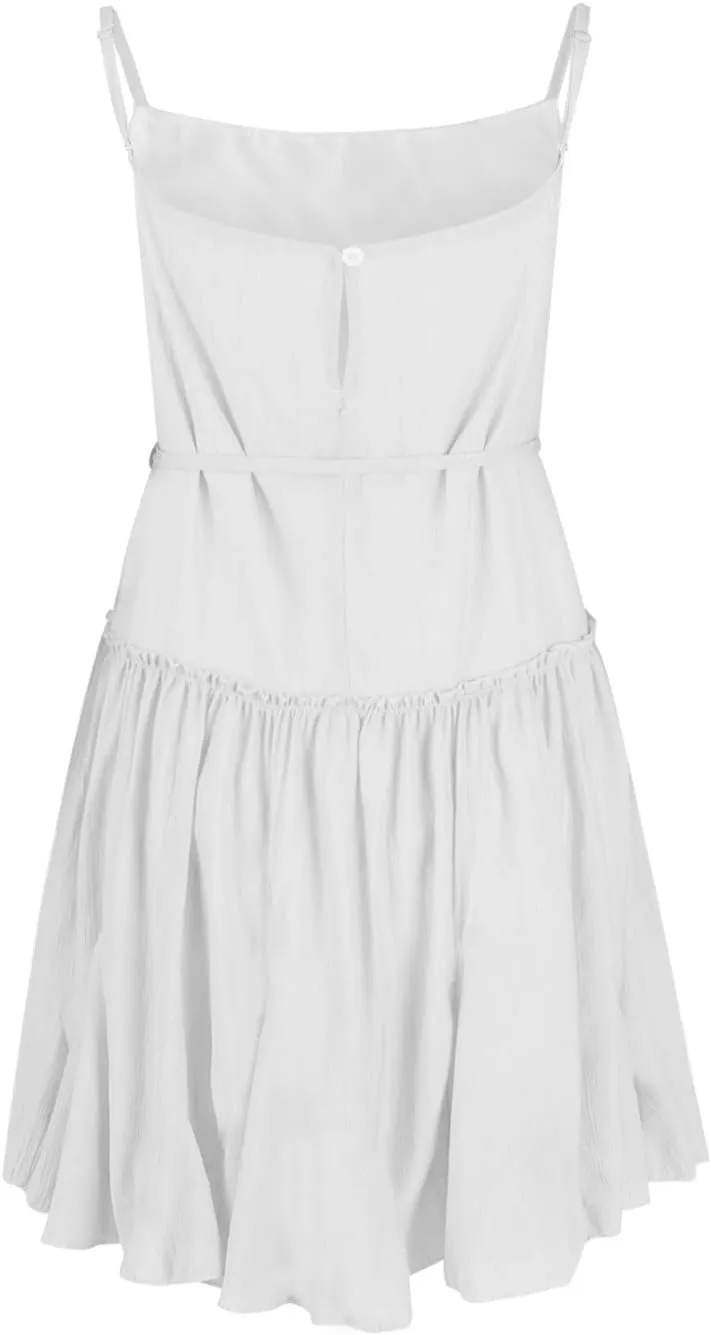Trendy Summer Dresses for Women 2025 Fashion Solid Color Sexy Spaghetti Strap A-Line Pleated High Waisted Dress