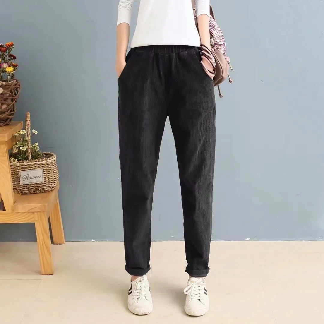utcoco Womens Corduroy Pants Elastic High Waist Pull On Straight Leg Slacks Casual Fall Winter Trousers with Pockets