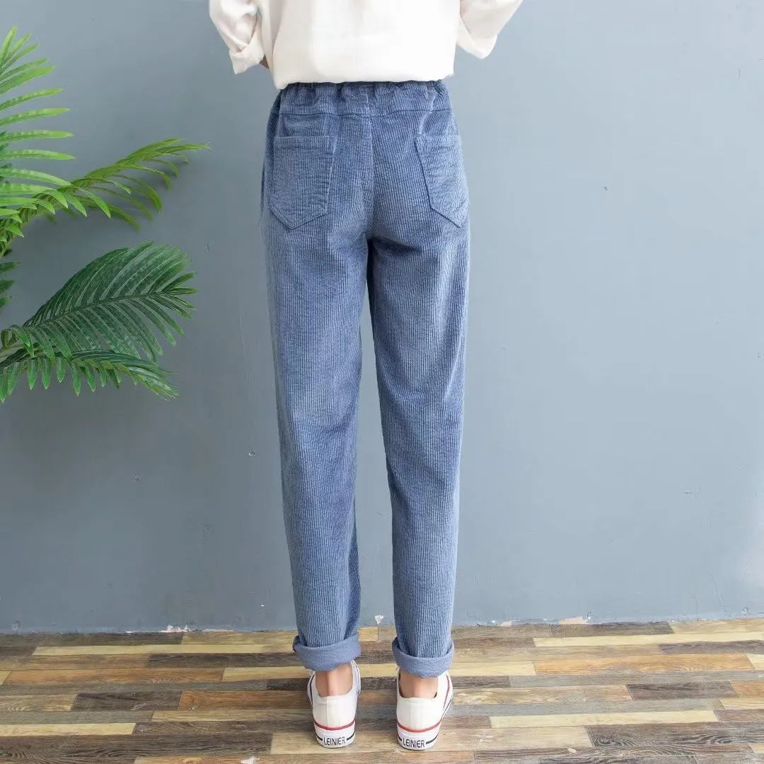 utcoco Womens Corduroy Pants Elastic High Waist Pull On Straight Leg Slacks Casual Fall Winter Trousers with Pockets