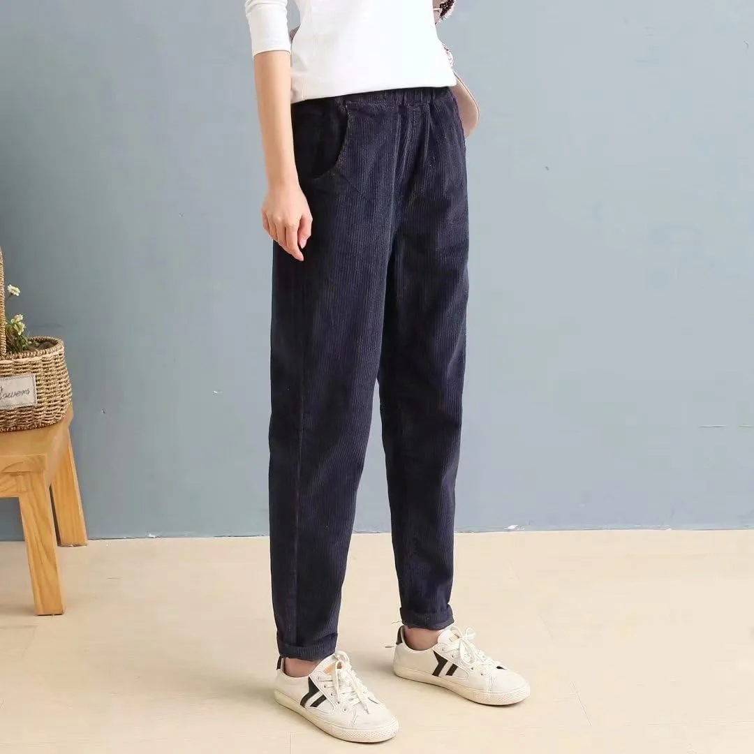 utcoco Womens Corduroy Pants Elastic High Waist Pull On Straight Leg Slacks Casual Fall Winter Trousers with Pockets