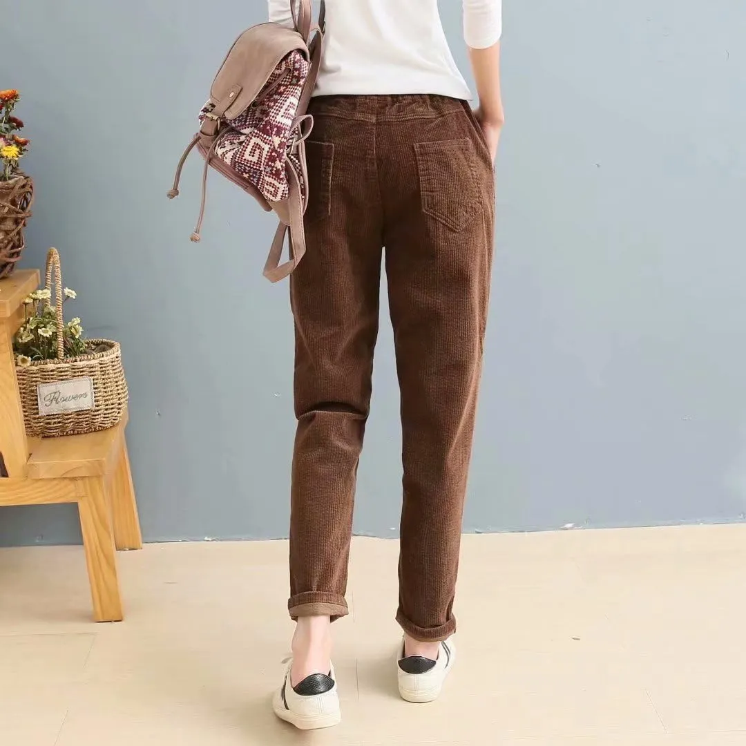 utcoco Womens Corduroy Pants Elastic High Waist Pull On Straight Leg Slacks Casual Fall Winter Trousers with Pockets