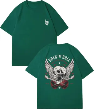 Verdusa Men's Vintage Retro Skull Graphic Oversized T Shirt Round Neck Short Sleeve Rock Tee Tops