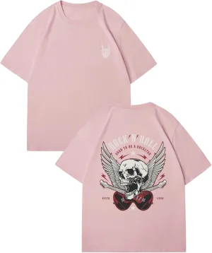 Verdusa Men's Vintage Retro Skull Graphic Oversized T Shirt Round Neck Short Sleeve Rock Tee Tops