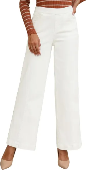 Vetinee Wide Leg Womens Jeans High Waisted Trendy Pull On Seamed Front Stretchy Denim Jean Pants Pockets Trouser Jeans