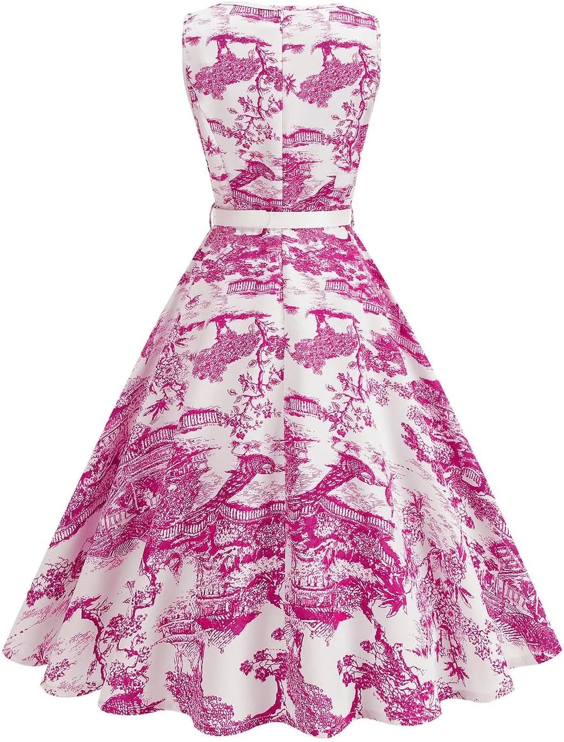 Vintage Dress for Women 1950s Tea Party Floral Print Hepburn Dresses Cocktail Swing Dress with Belt