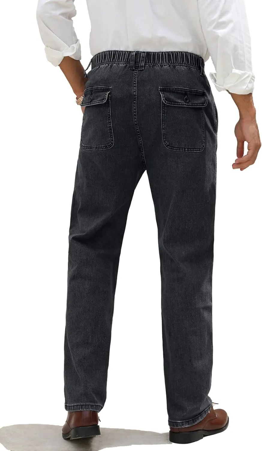 voeeron Mens Elastic Waist Jeans Relaxed Fit Denim Pants Casual Mens Elastic Waist Pants