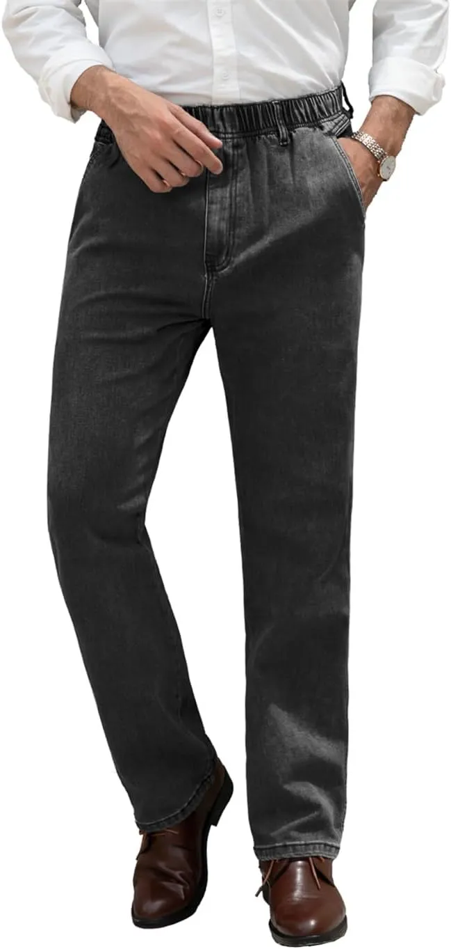 voeeron Mens Elastic Waist Jeans Relaxed Fit Denim Pants Casual Mens Elastic Waist Pants