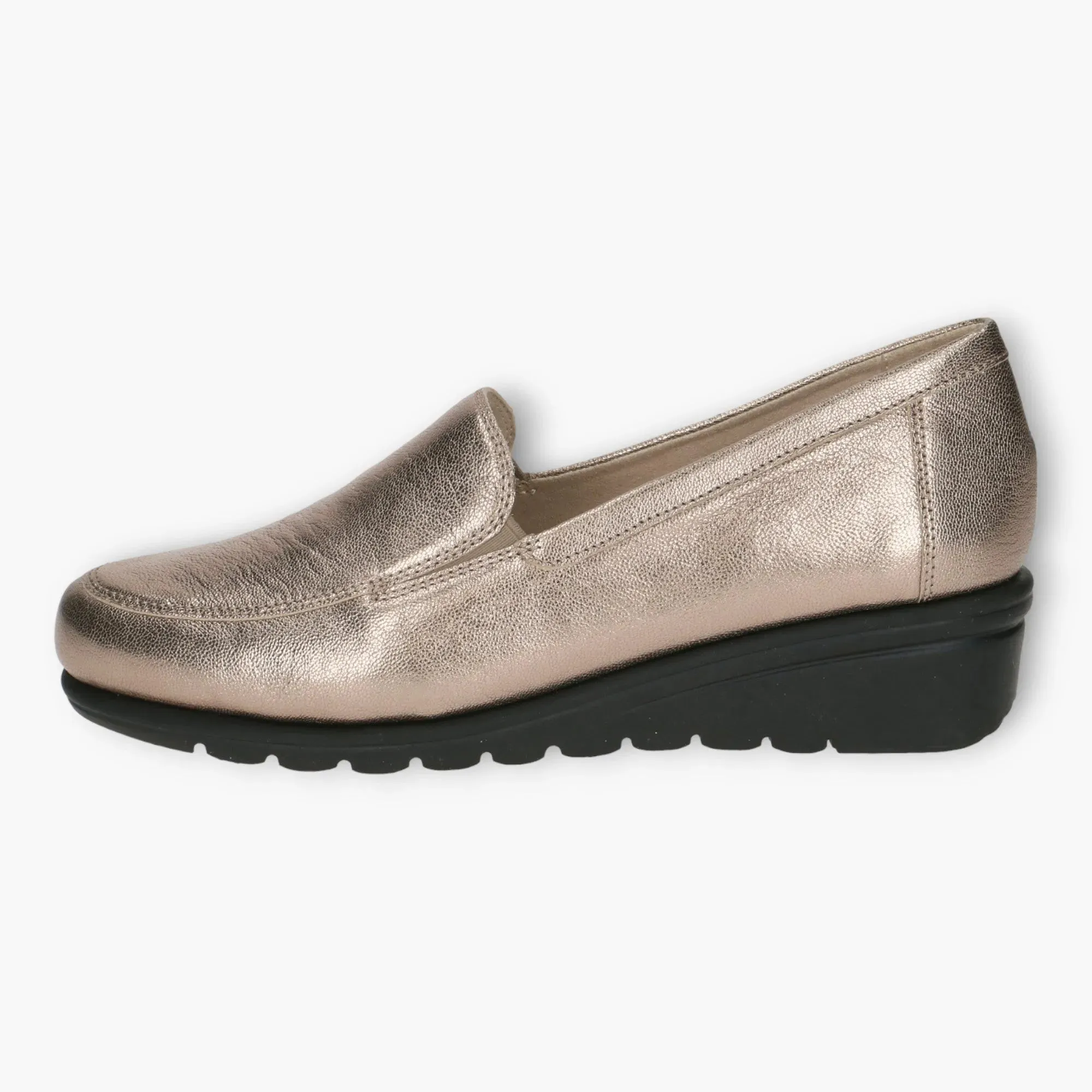Wide Fitting Gold Slip-On Shoes with Wedge Sole for Women - Caprice