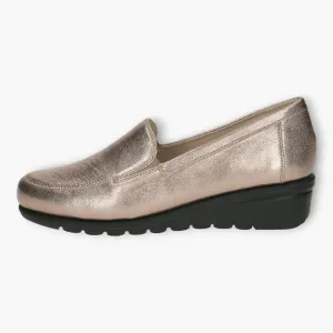 Wide Fitting Gold Slip-On Shoes with Wedge Sole for Women - Caprice
