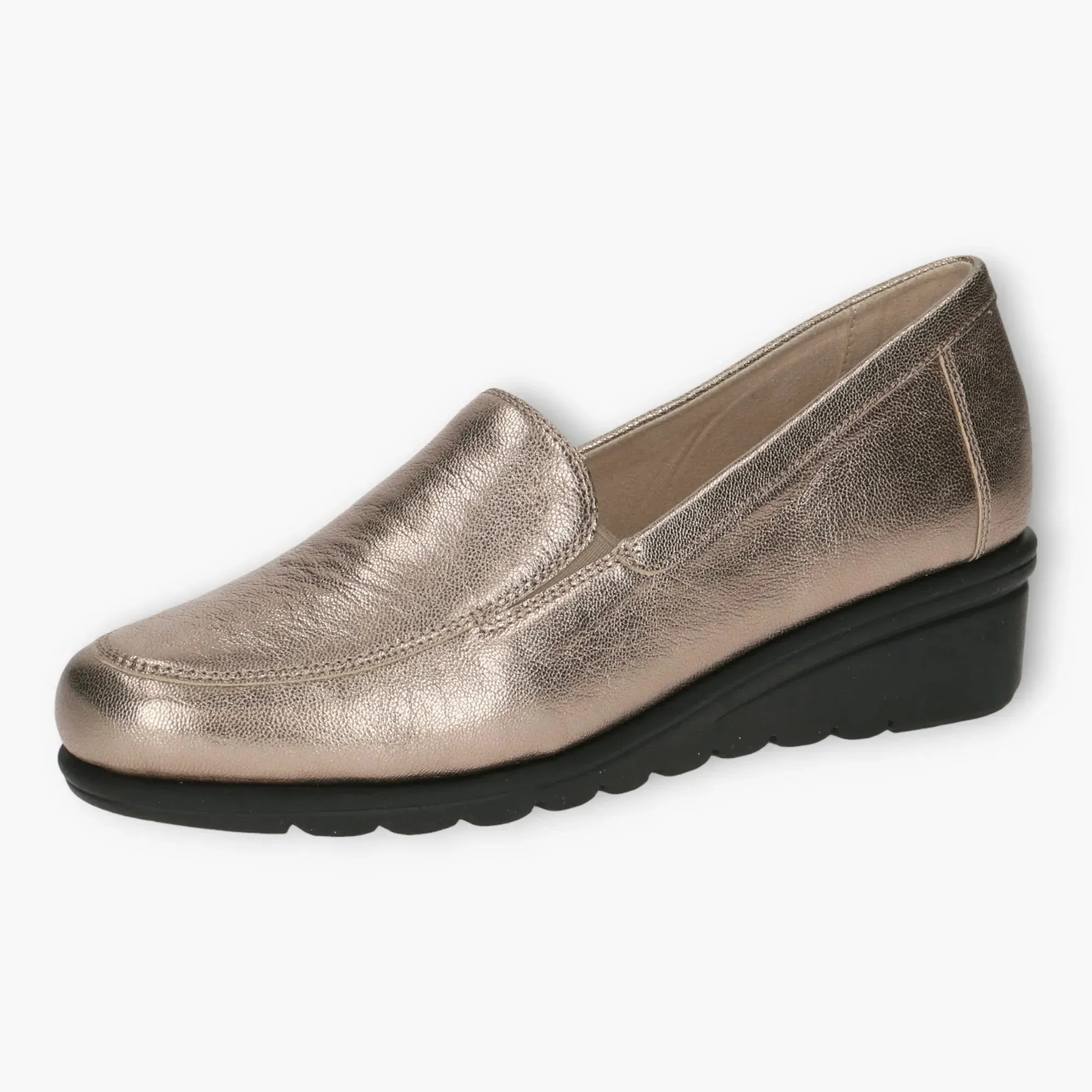 Wide Fitting Gold Slip-On Shoes with Wedge Sole for Women - Caprice