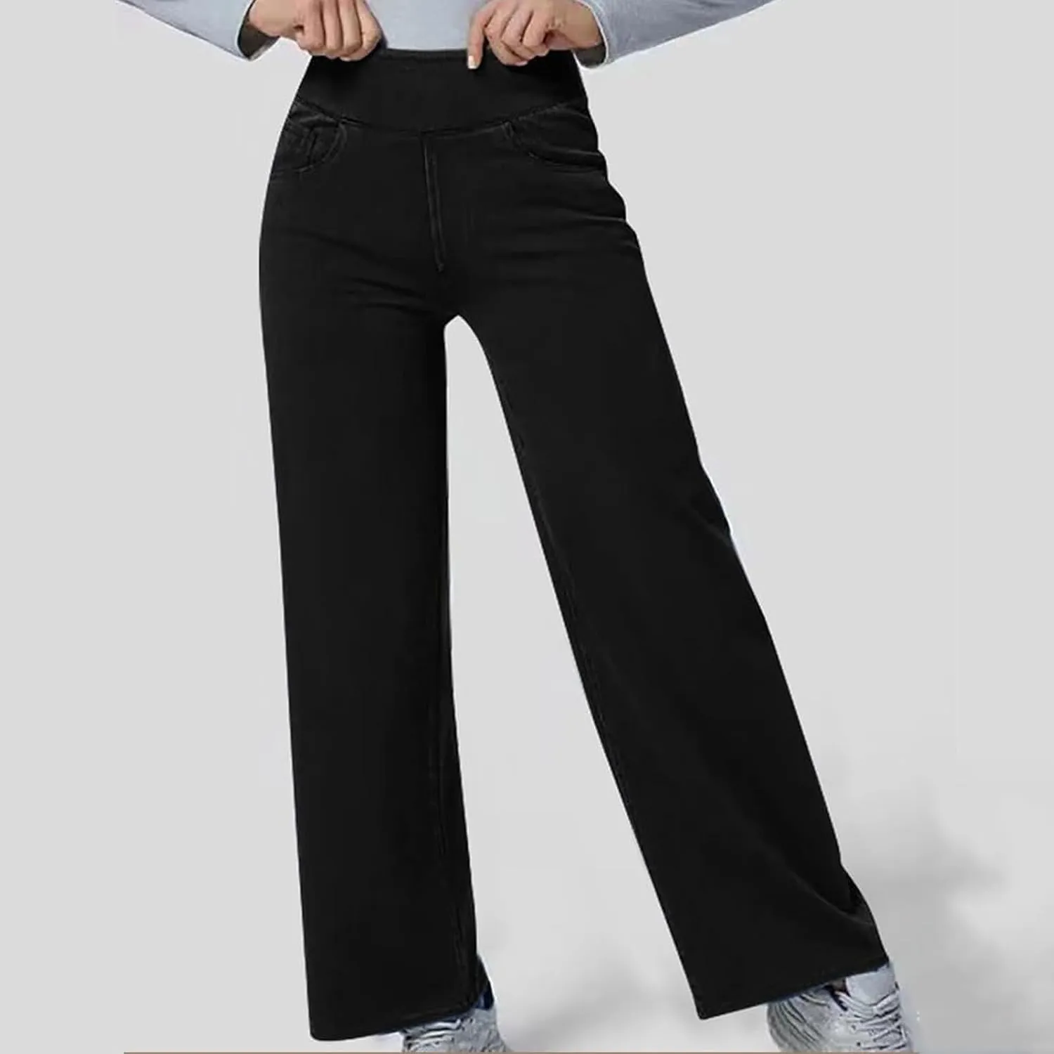 Wide Leg Jeans for Women Pull On High Waisted Tummy Control Pants Trendy Straight Leg Stretchy Baggy Jeans Denim Pant