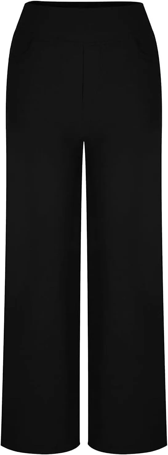 Wide Leg Jeans for Women Pull On High Waisted Tummy Control Pants Trendy Straight Leg Stretchy Baggy Jeans Denim Pant