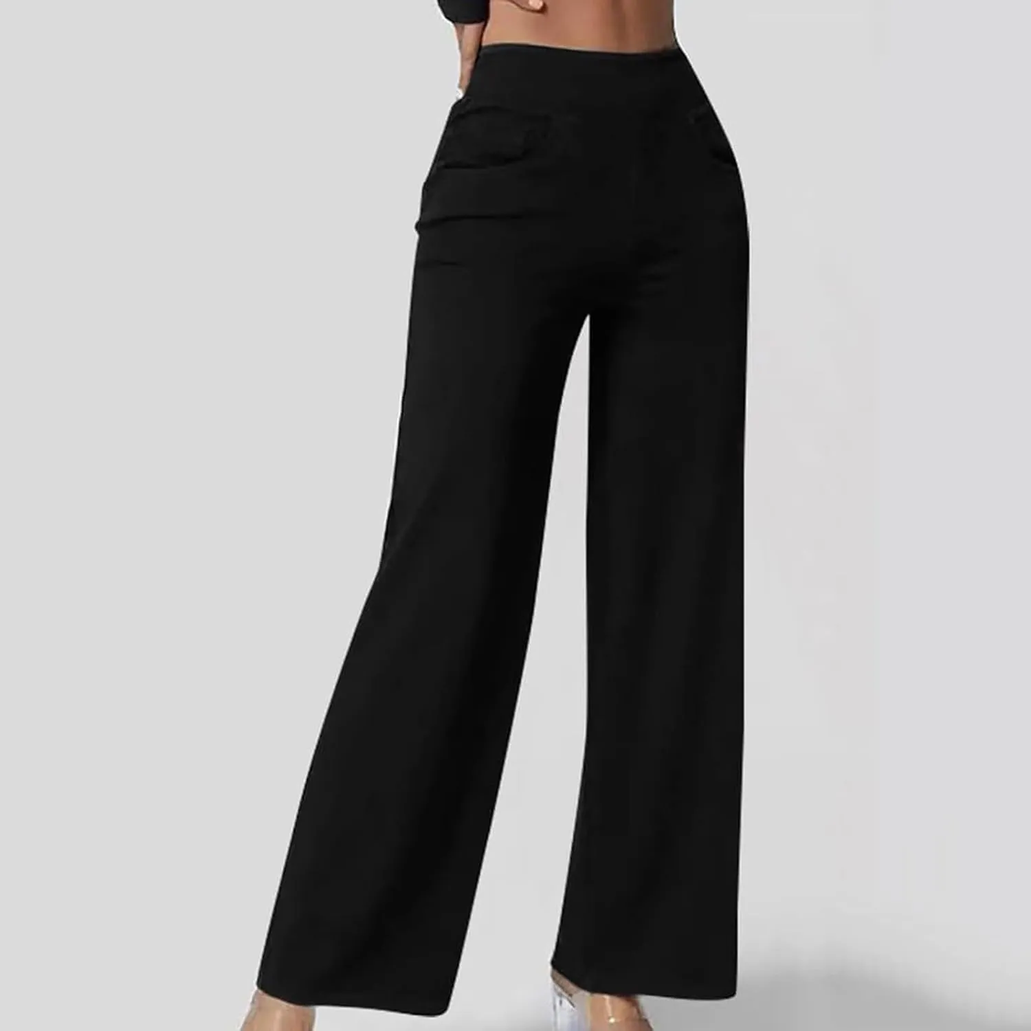 Wide Leg Jeans for Women Pull On High Waisted Tummy Control Pants Trendy Straight Leg Stretchy Baggy Jeans Denim Pant