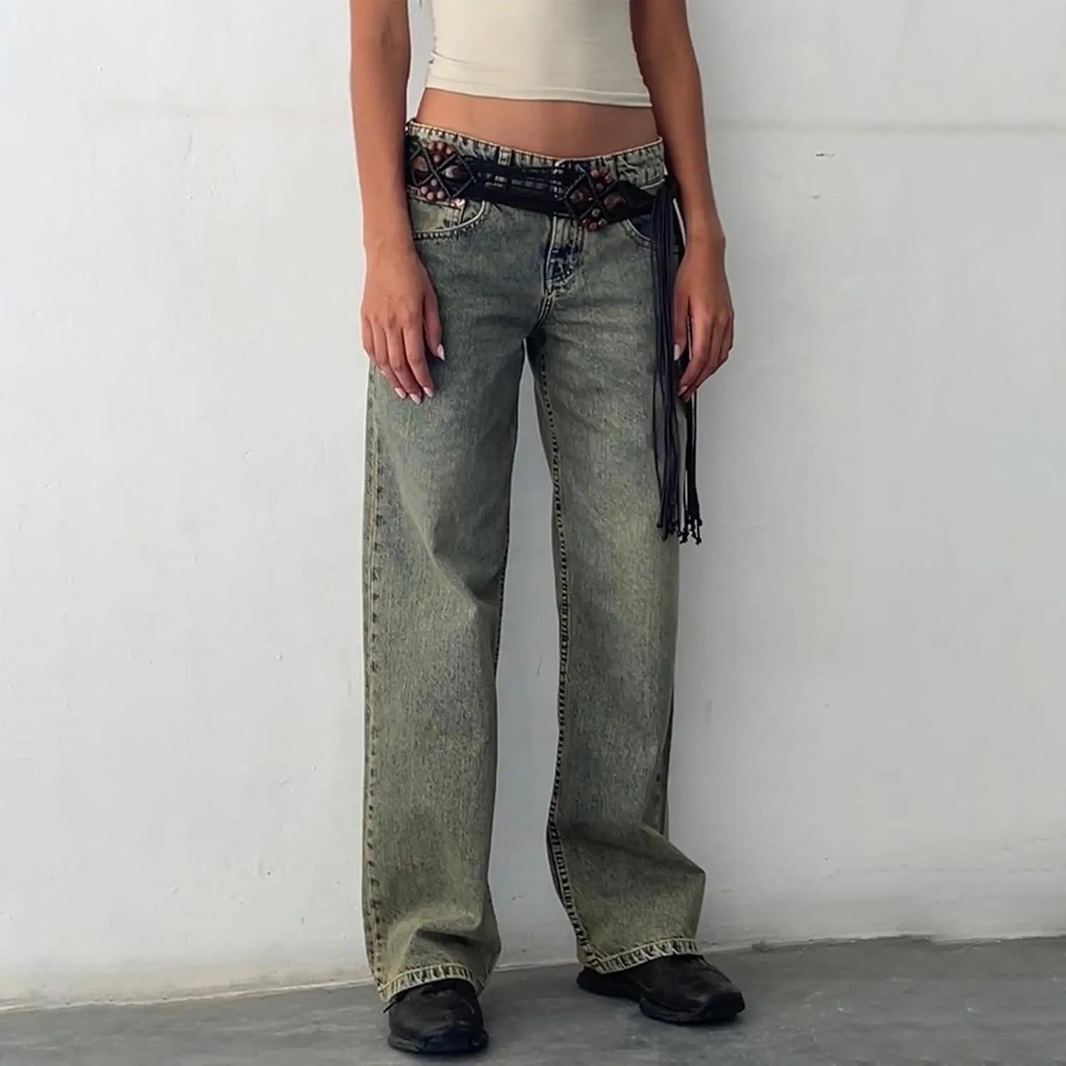 Wide Leg Jeans for Women Vintage High Waisted Trendy Button Fly Straight Wide Leg Denim Trousers Jeans with Pockets