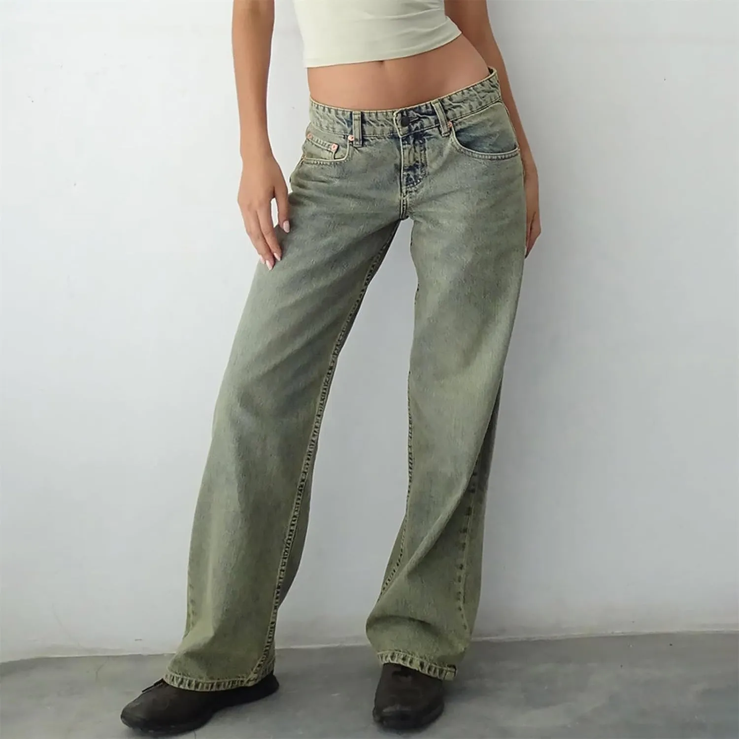 Wide Leg Jeans for Women Vintage High Waisted Trendy Button Fly Straight Wide Leg Denim Trousers Jeans with Pockets