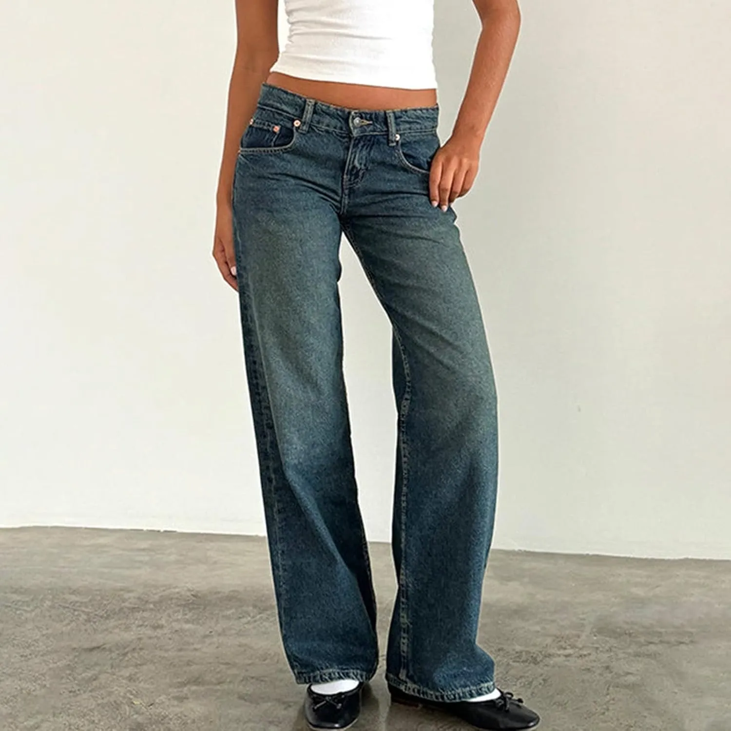 Wide Leg Jeans for Women Vintage High Waisted Trendy Button Fly Straight Wide Leg Denim Trousers Jeans with Pockets