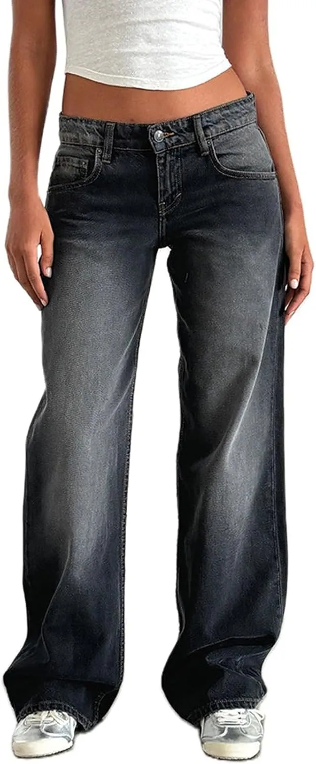 Wide Leg Jeans for Women Vintage High Waisted Trendy Button Fly Straight Wide Leg Denim Trousers Jeans with Pockets
