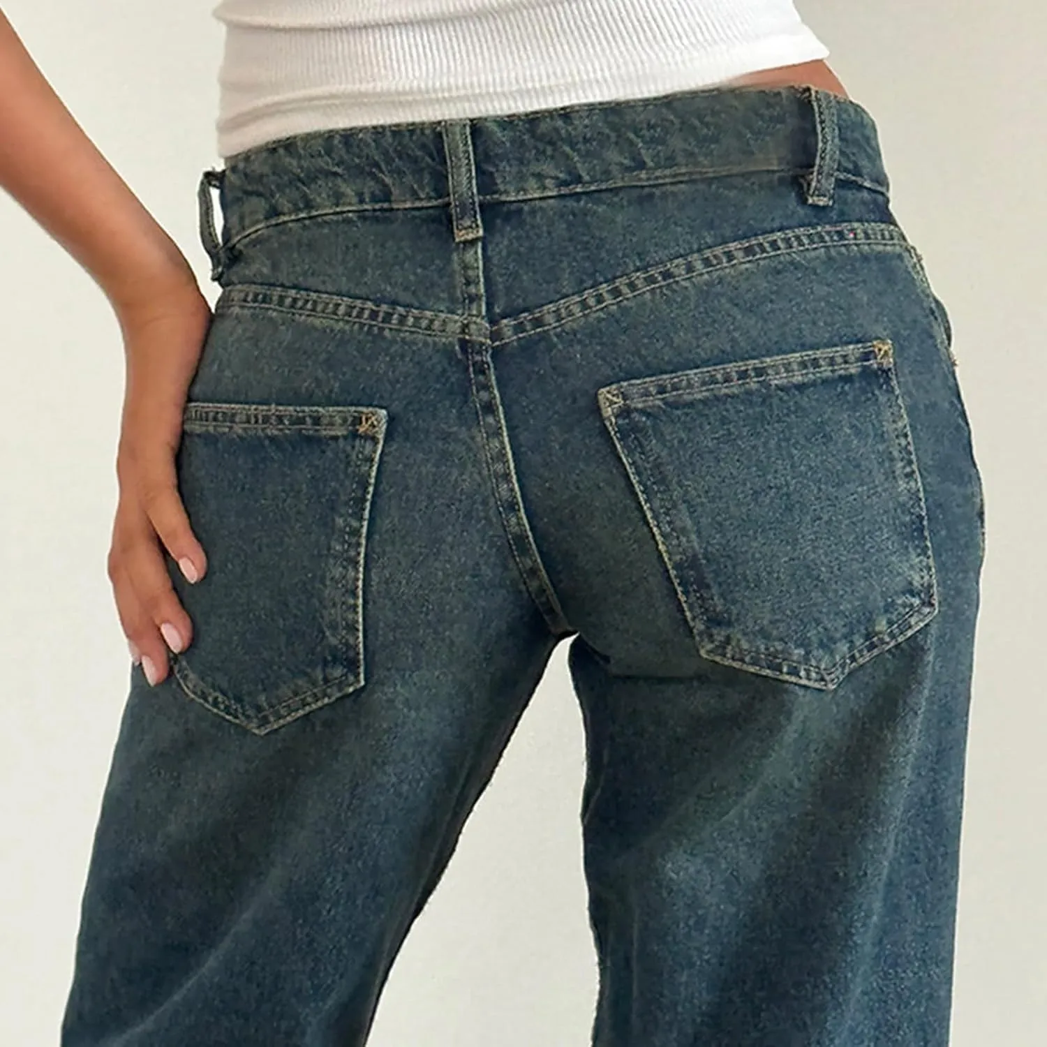 Wide Leg Jeans for Women Vintage High Waisted Trendy Button Fly Straight Wide Leg Denim Trousers Jeans with Pockets