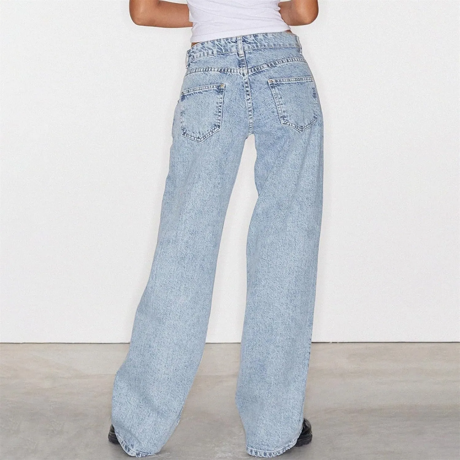 Wide Leg Jeans for Women Vintage High Waisted Trendy Button Fly Straight Wide Leg Denim Trousers Jeans with Pockets