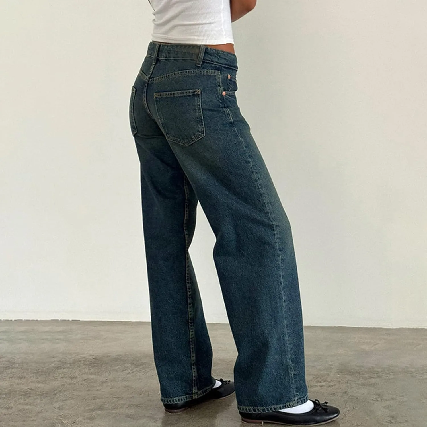 Wide Leg Jeans for Women Vintage High Waisted Trendy Button Fly Straight Wide Leg Denim Trousers Jeans with Pockets