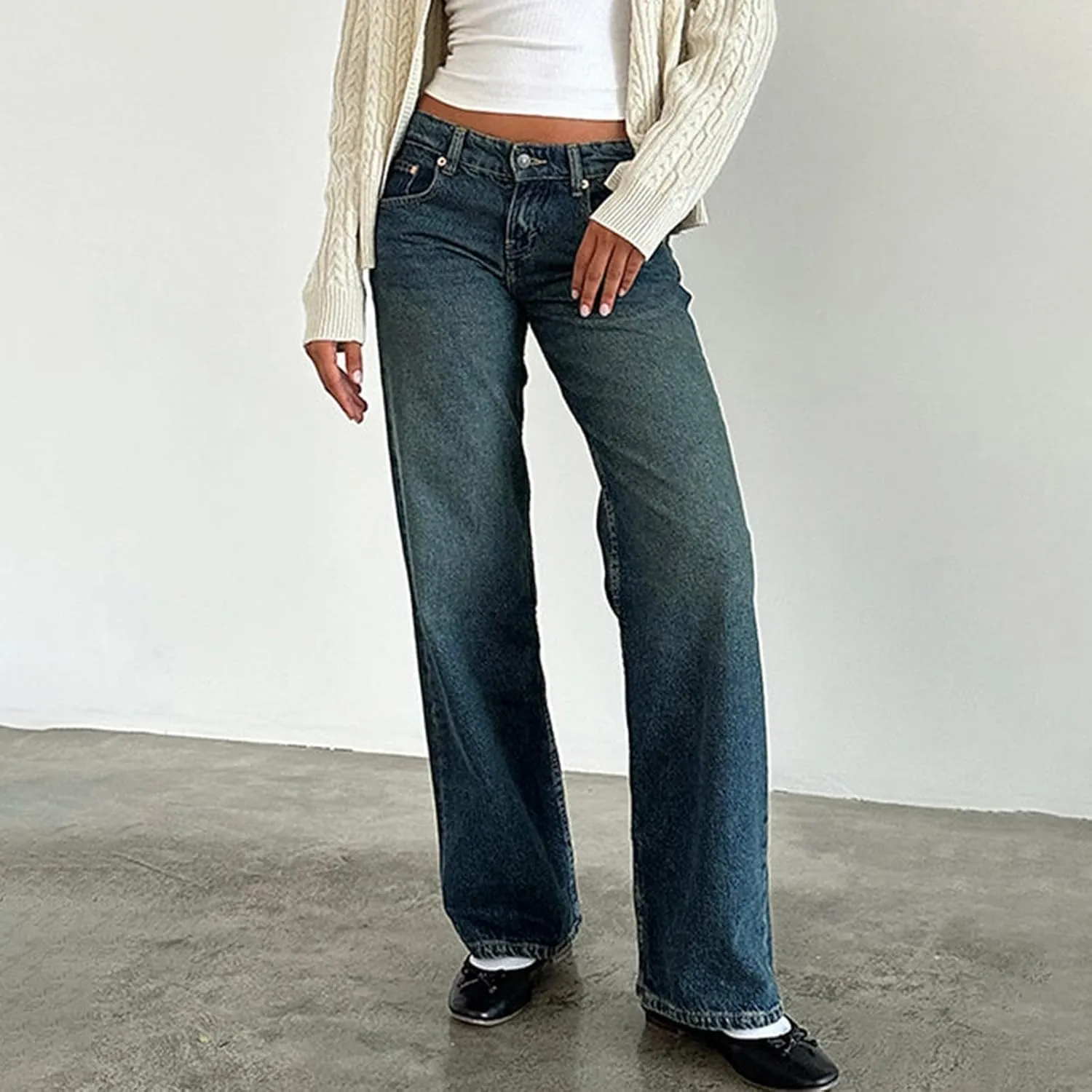 Wide Leg Jeans for Women Vintage High Waisted Trendy Button Fly Straight Wide Leg Denim Trousers Jeans with Pockets