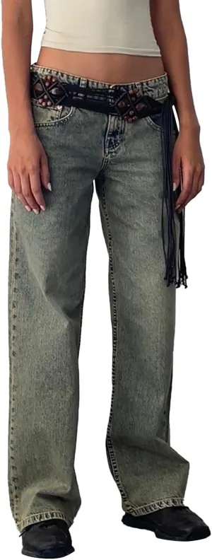 Wide Leg Jeans for Women Vintage High Waisted Trendy Button Fly Straight Wide Leg Denim Trousers Jeans with Pockets