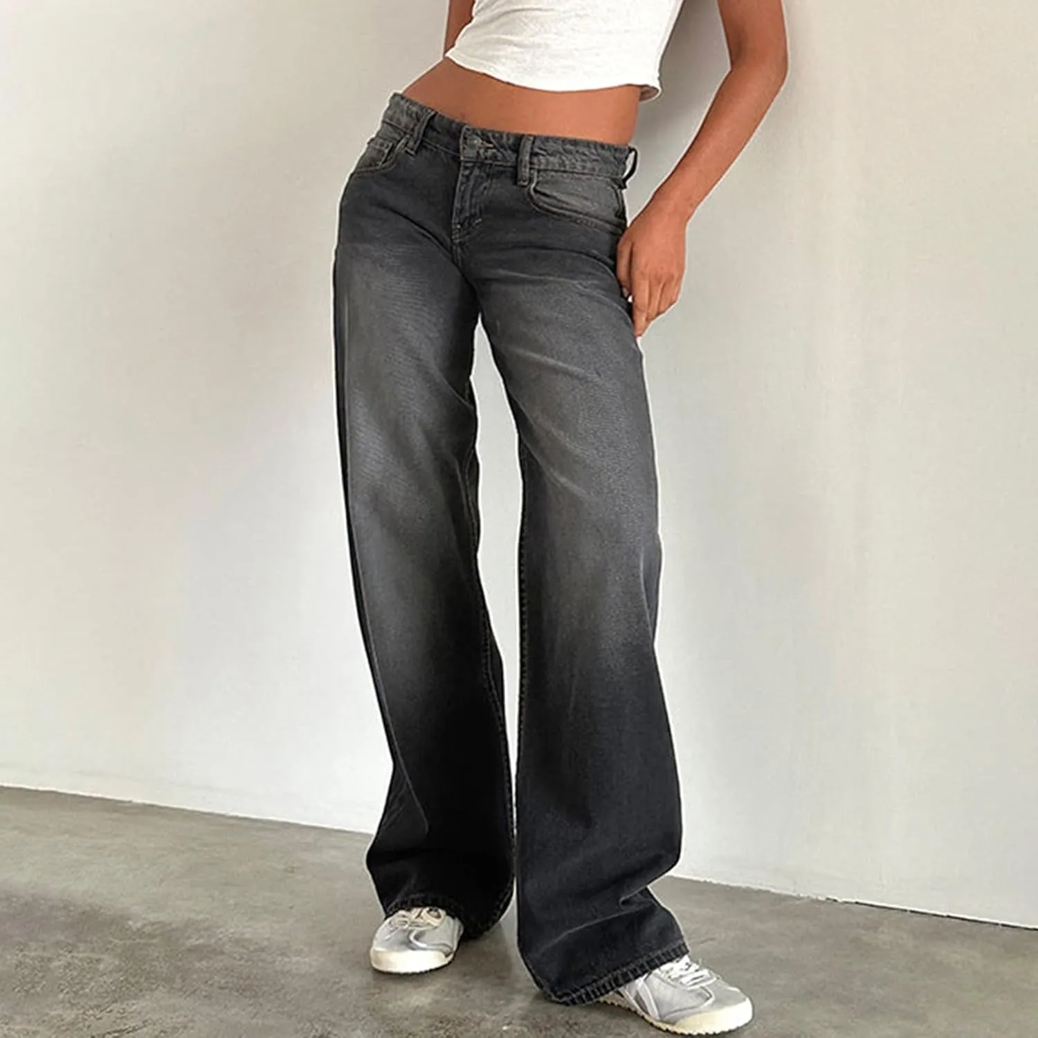 Wide Leg Jeans for Women Vintage High Waisted Trendy Button Fly Straight Wide Leg Denim Trousers Jeans with Pockets