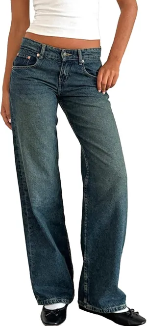 Wide Leg Jeans for Women Vintage High Waisted Trendy Button Fly Straight Wide Leg Denim Trousers Jeans with Pockets