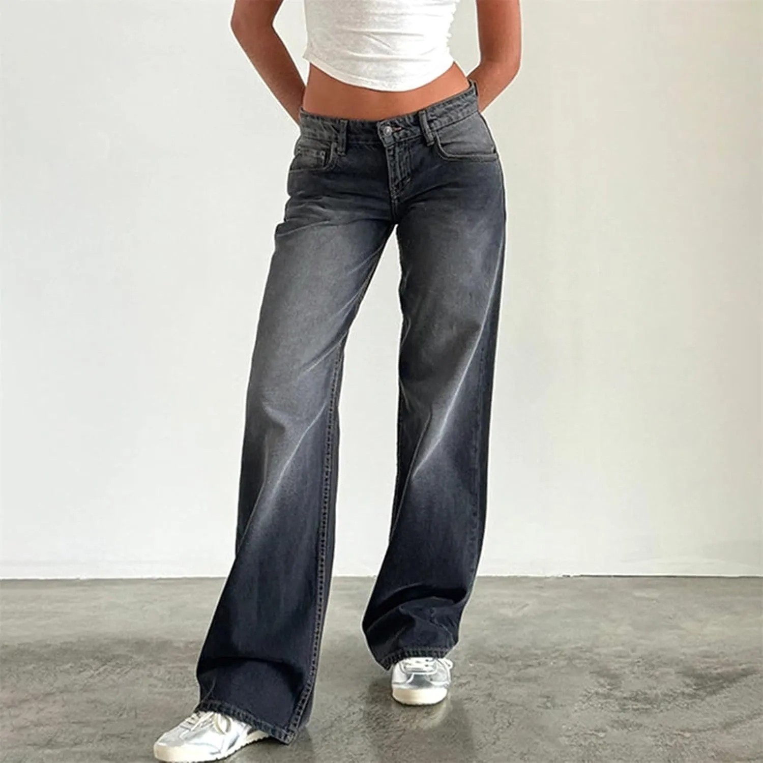 Wide Leg Jeans for Women Vintage High Waisted Trendy Button Fly Straight Wide Leg Denim Trousers Jeans with Pockets