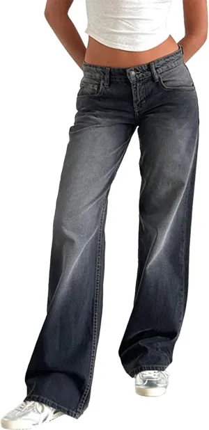 Wide Leg Jeans for Women Vintage High Waisted Trendy Button Fly Straight Wide Leg Denim Trousers Jeans with Pockets