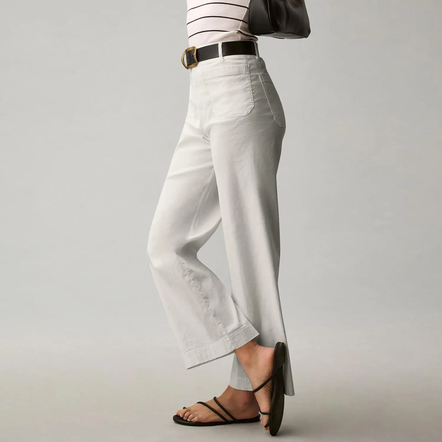 Wide Leg Jeans Women High Waisted Stretch Twill Cropped Pants with Pocket Casual Straight Leg Pants Comfy Chino Pants
