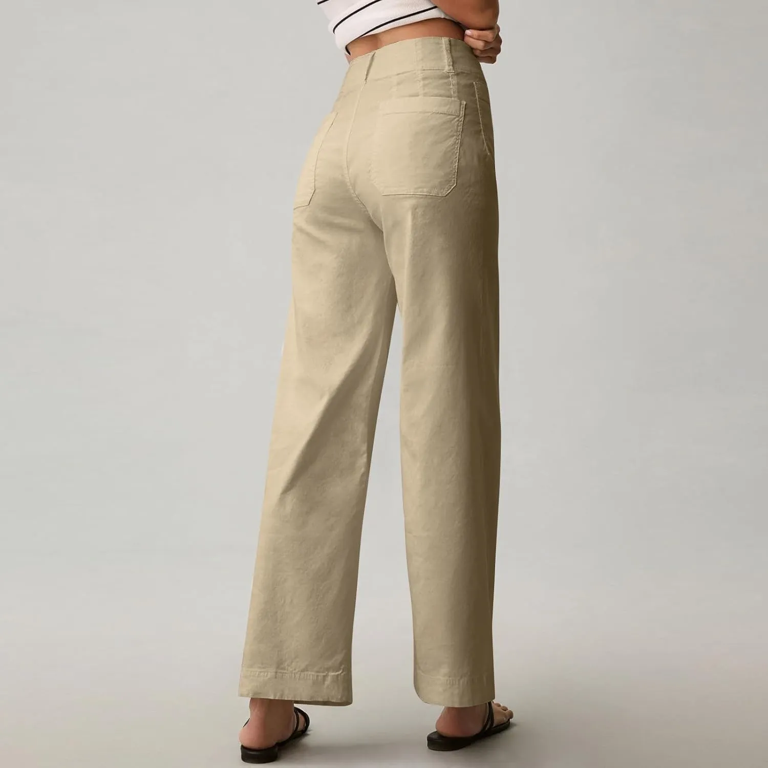 Wide Leg Jeans Women High Waisted Stretch Twill Cropped Pants with Pocket Casual Straight Leg Pants Comfy Chino Pants