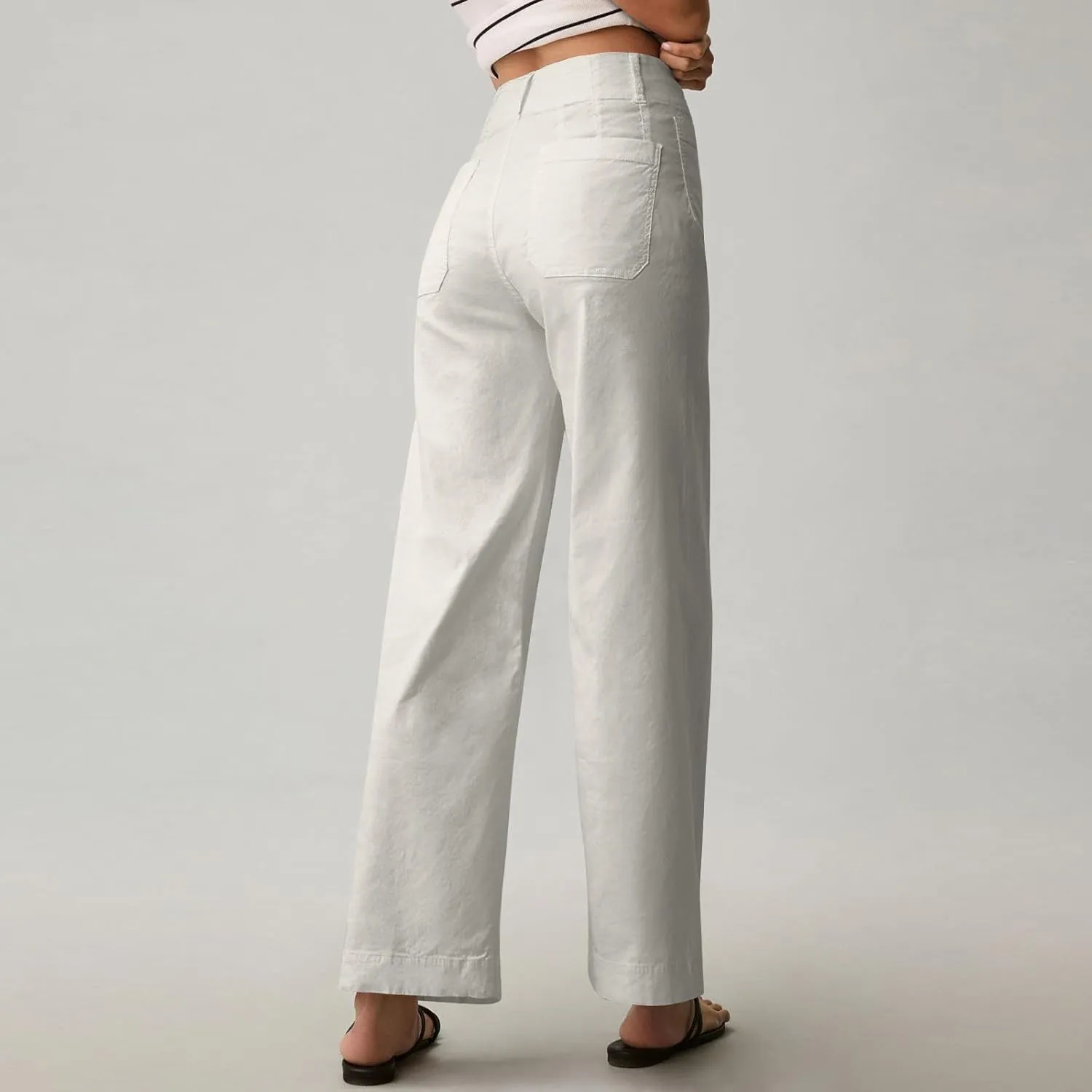 Wide Leg Jeans Women High Waisted Stretch Twill Cropped Pants with Pocket Casual Straight Leg Pants Comfy Chino Pants
