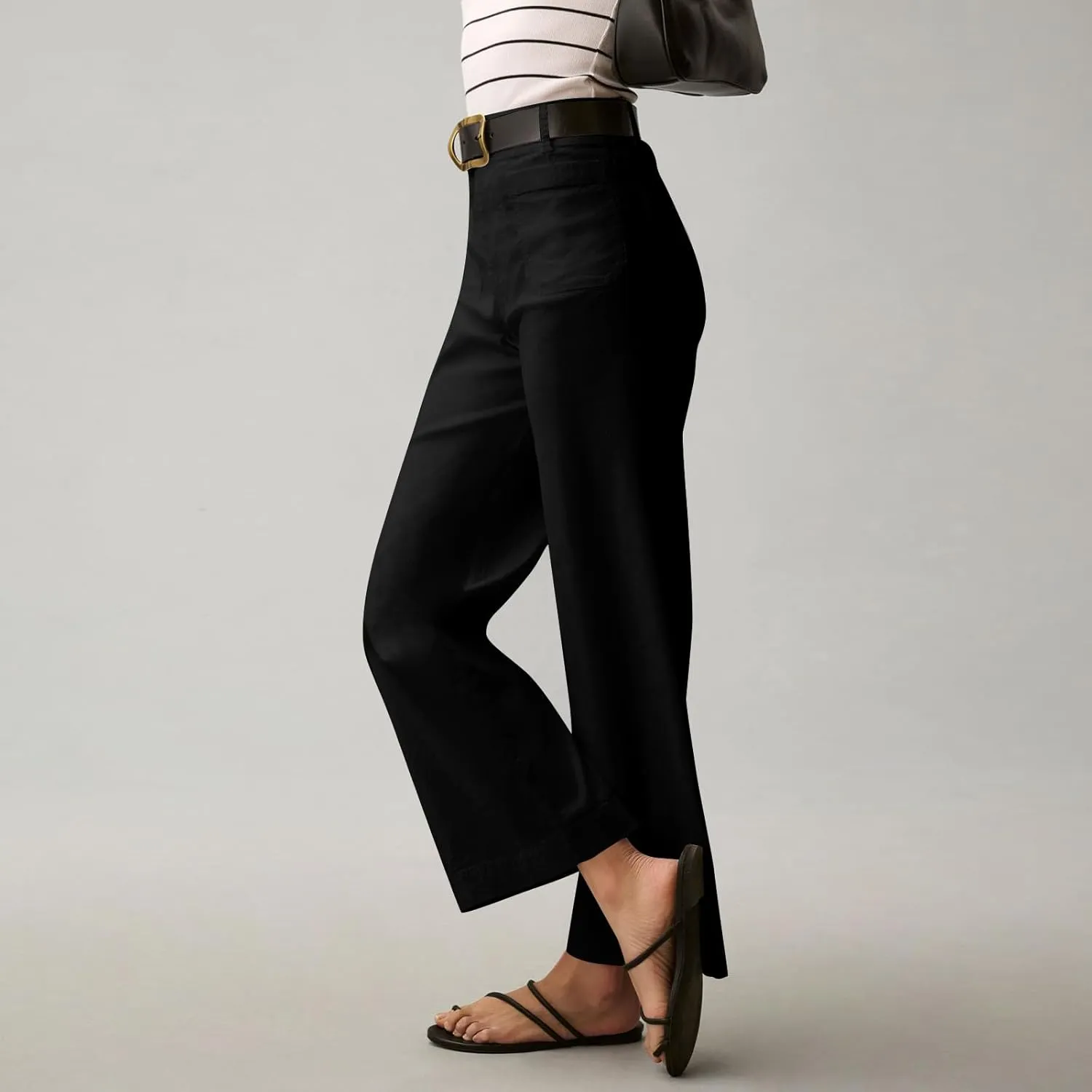 Wide Leg Jeans Women High Waisted Stretch Twill Cropped Pants with Pocket Casual Straight Leg Pants Comfy Chino Pants