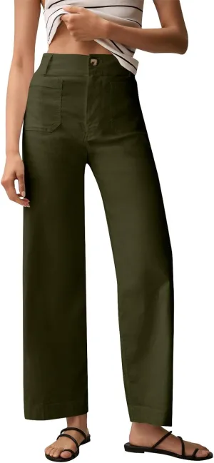 Wide Leg Jeans Women High Waisted Stretch Twill Cropped Pants with Pocket Casual Straight Leg Pants Comfy Chino Pants