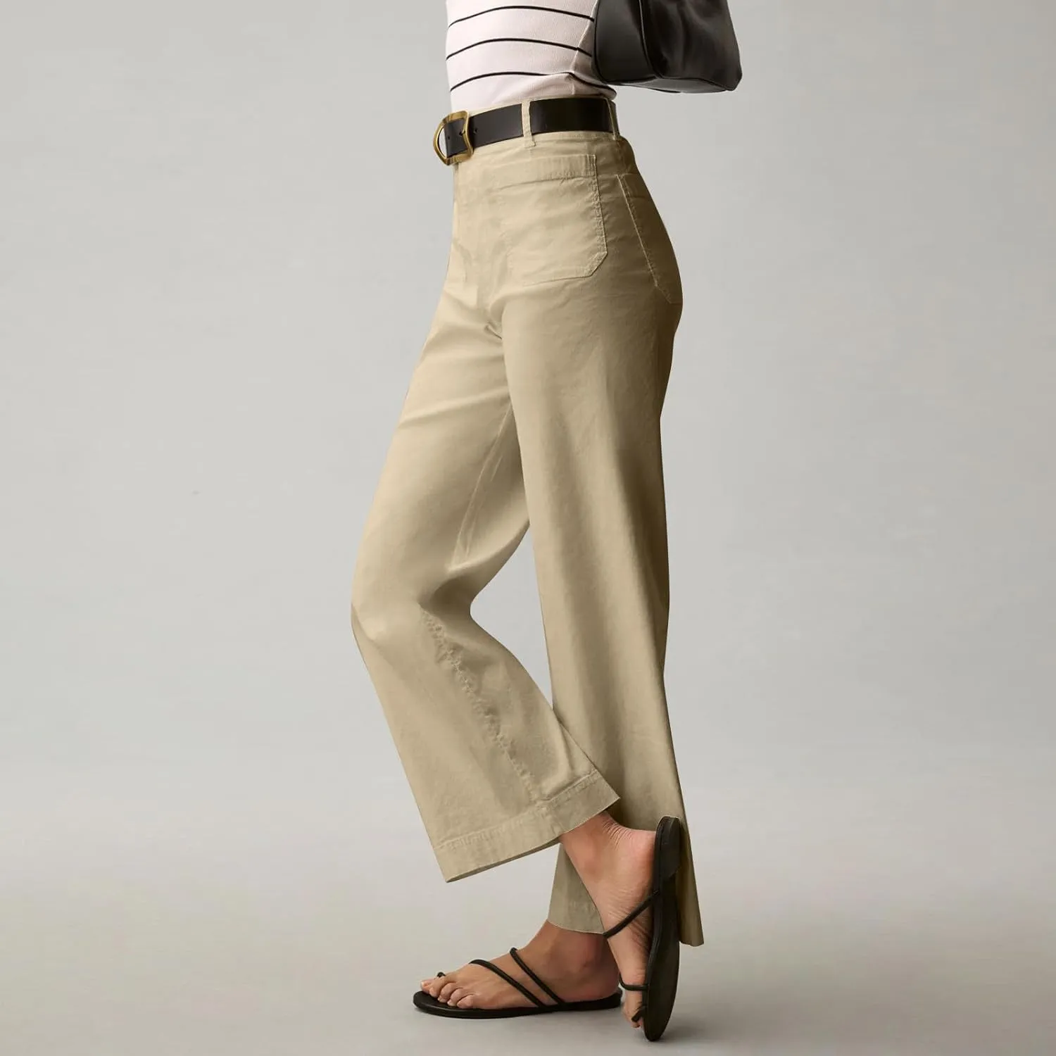 Wide Leg Jeans Women High Waisted Stretch Twill Cropped Pants with Pocket Casual Straight Leg Pants Comfy Chino Pants