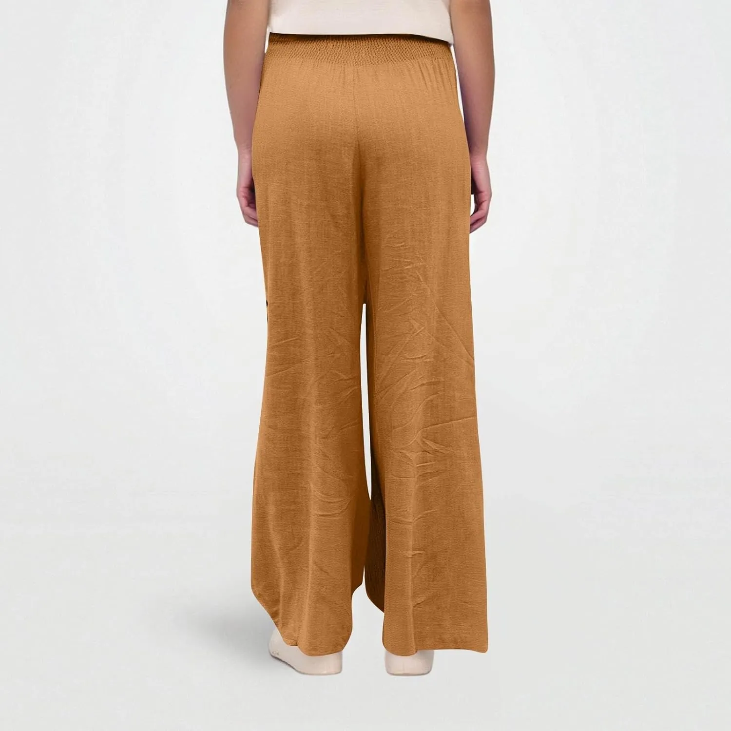 Wide Leg Linen Pants for Women High Waist Summer Palazzo Pants Smocked Elastic Pant Dressy Trouser with Pockets