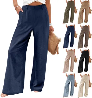Wide Leg Pants Woman Summer High Waisted Dress Pants Trousers Lightweight Comfy Elastic Waist Pants with Pockets
