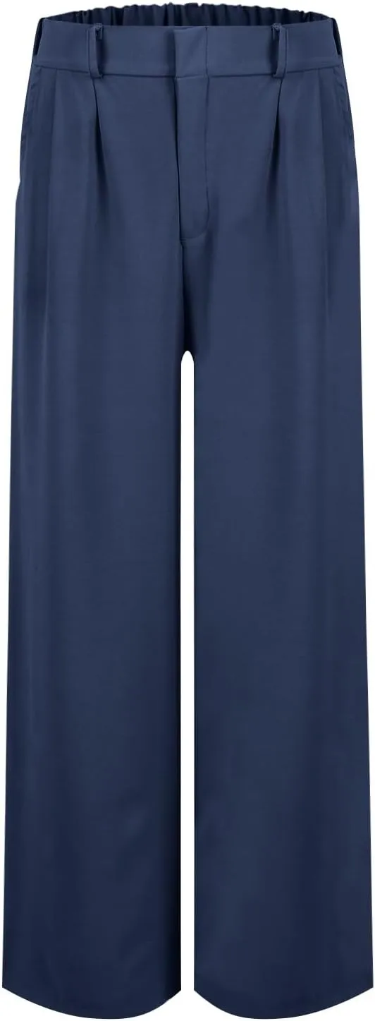 Wide Leg Pants Woman Summer High Waisted Dress Pants Trousers Lightweight Comfy Elastic Waist Pants with Pockets