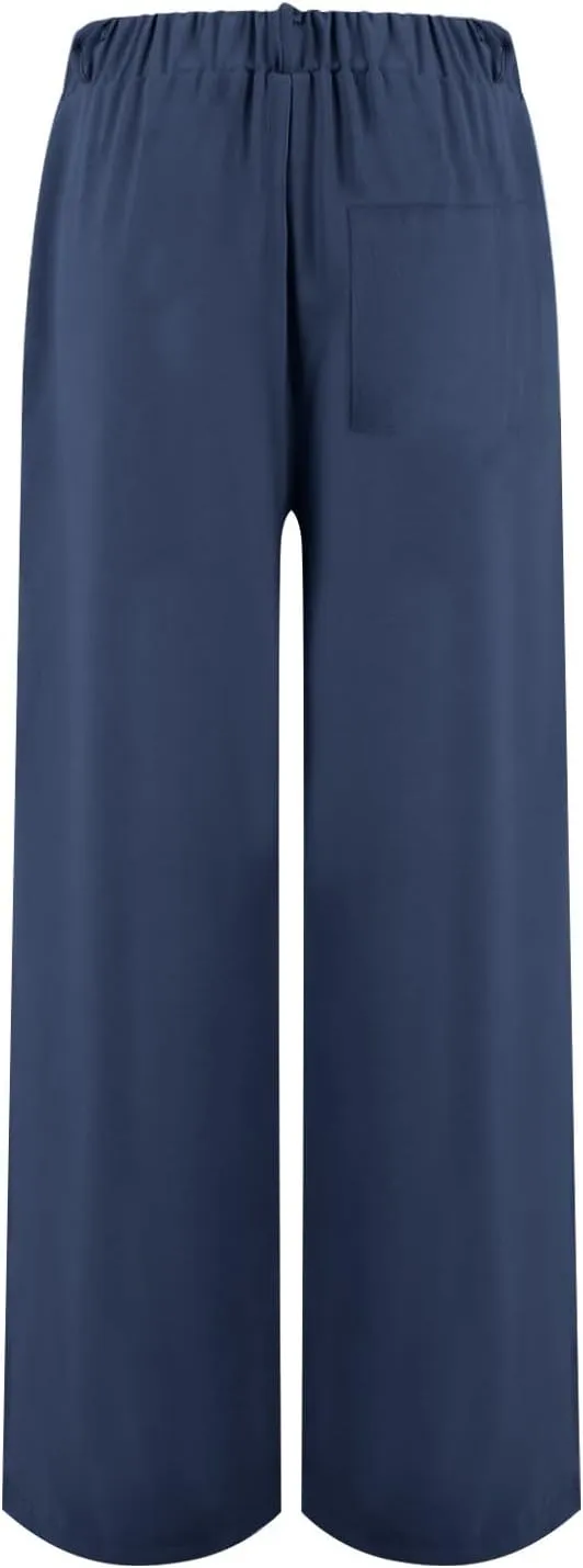 Wide Leg Pants Woman Summer High Waisted Dress Pants Trousers Lightweight Comfy Elastic Waist Pants with Pockets