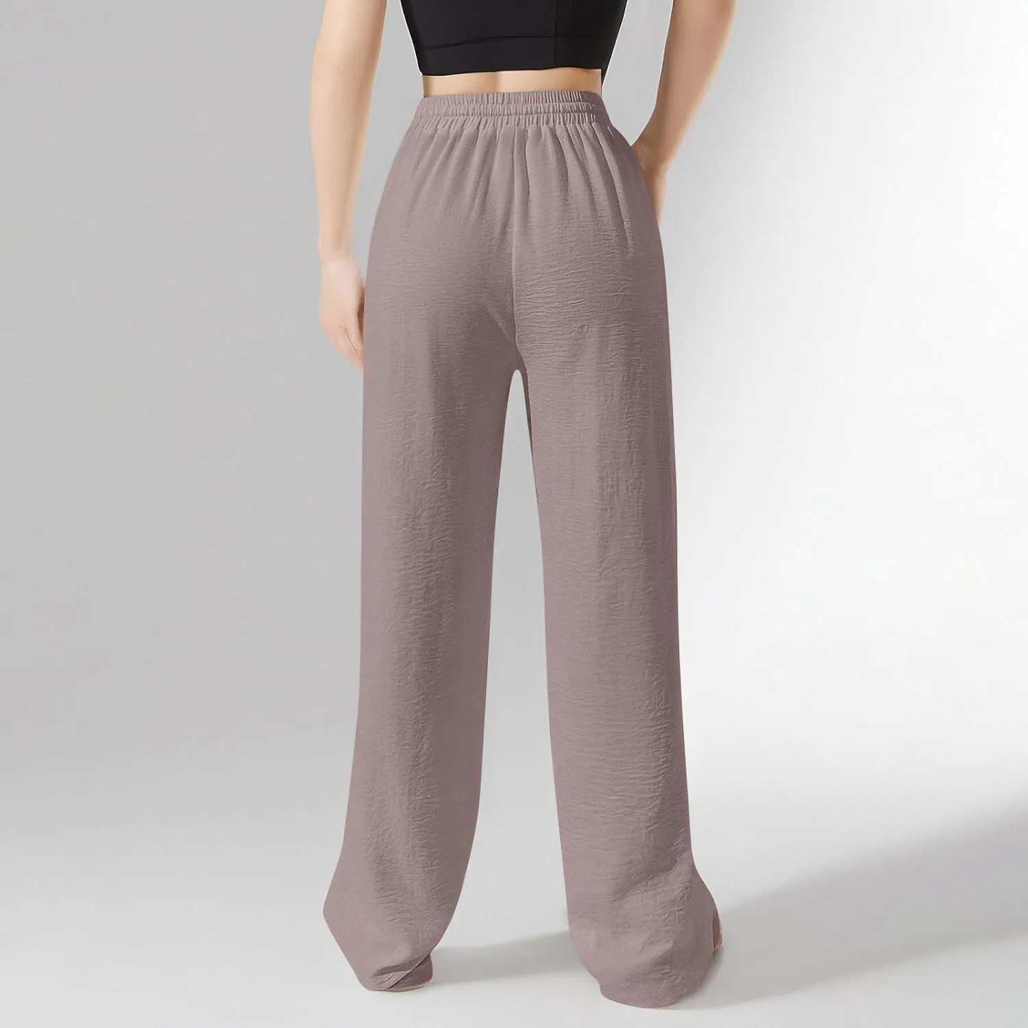 Wide Leg Pants Women Casual Linen Pants Drawstring Elastic Waist Summer Cute Pant Lounge Trouser with Pockets