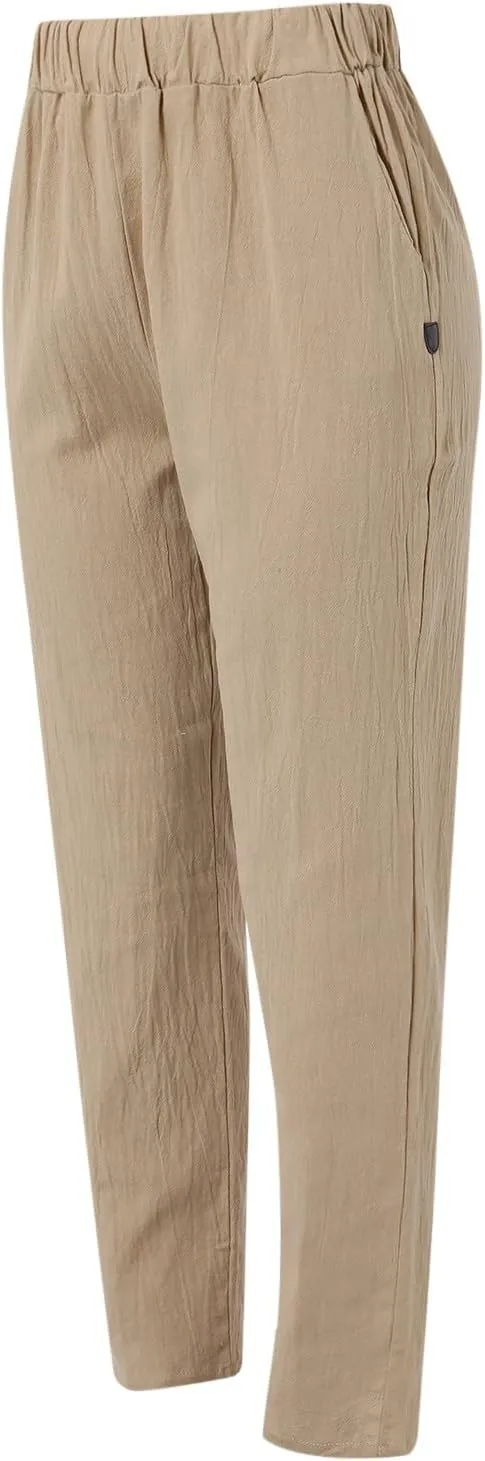 Wide Leg Pants Women Trousers Linen Pants Summer Boho Dressy Ankle Cropped Pants High Waisted Baggy Capris Trousers