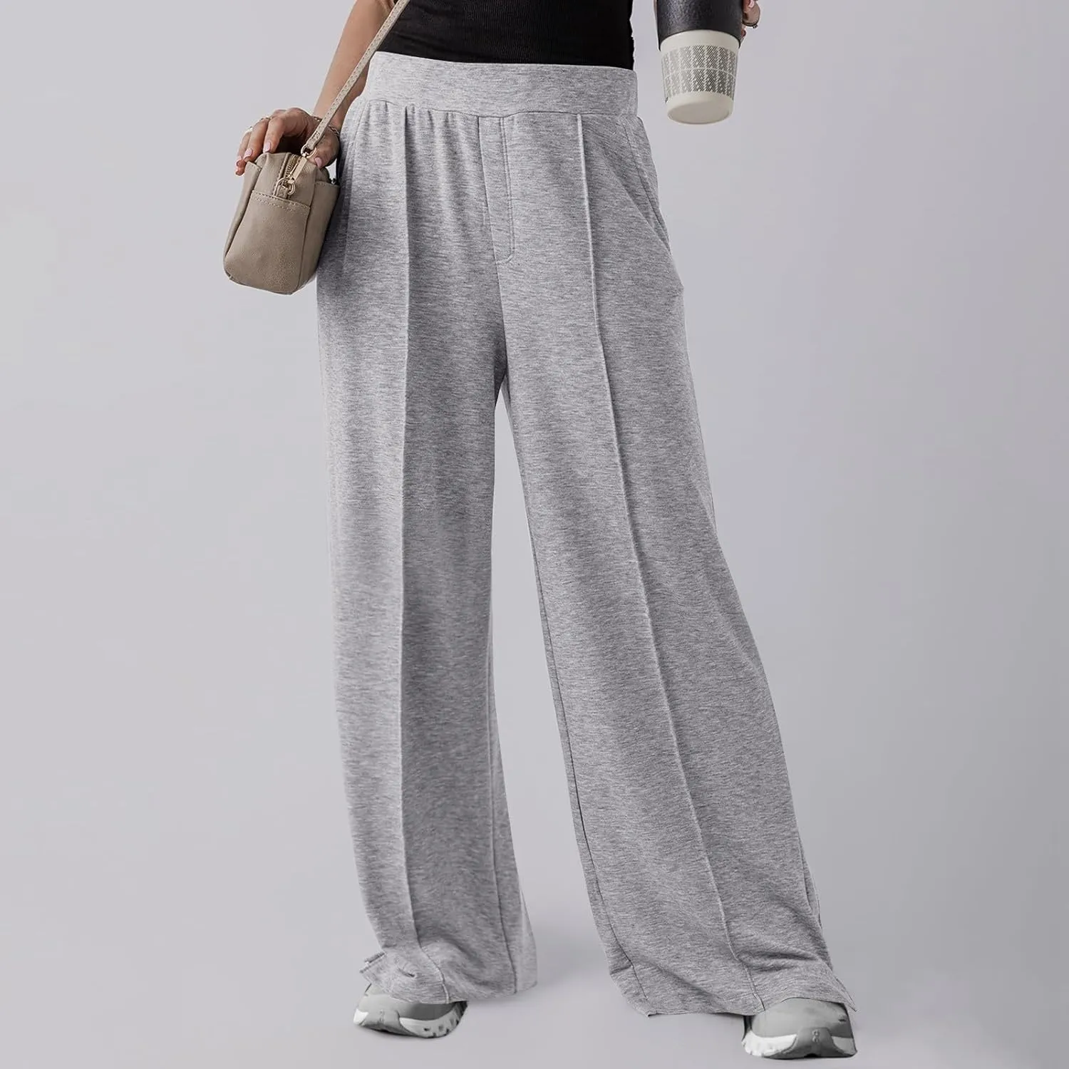 Wide Leg Sweatpants Women Baggy High Elastic Waist Loose Yoga Pants with Pockets Fleece Lined Athletic Golf Joggers