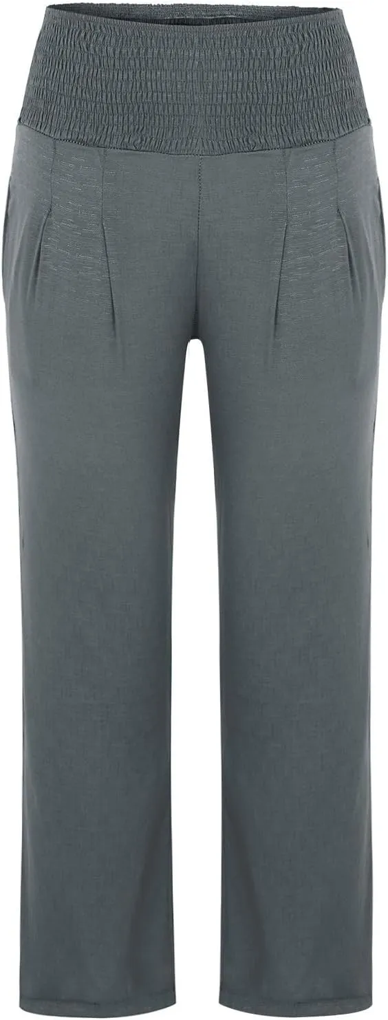 Wide Leg Trousers Women High Waist Casual Loose Palazzo Pants High Waisted Cotton Linen Long Trousers with Pocket